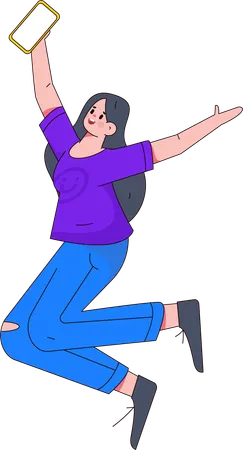 Woman jumping with phone  Illustration
