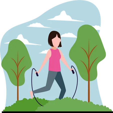 Woman jumping with rope Illustration