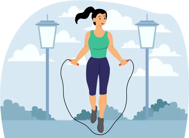 Woman jumping with rope  イラスト