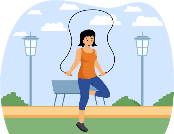 Woman jumping with rope in park  イラスト