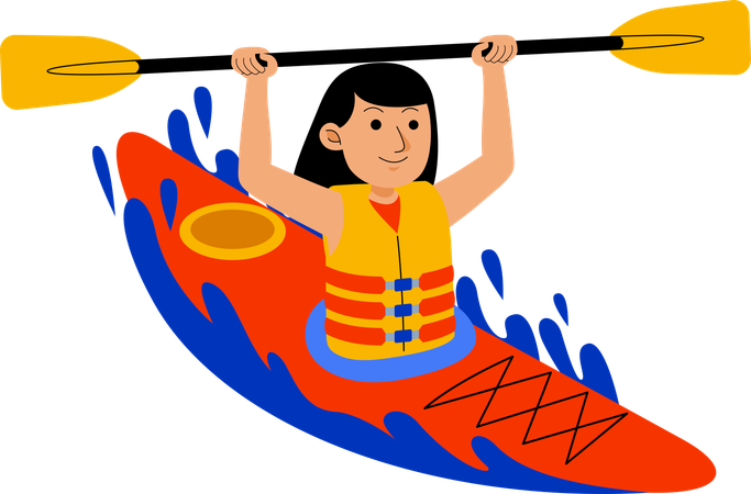 Woman Kayaking at Beach  Illustration