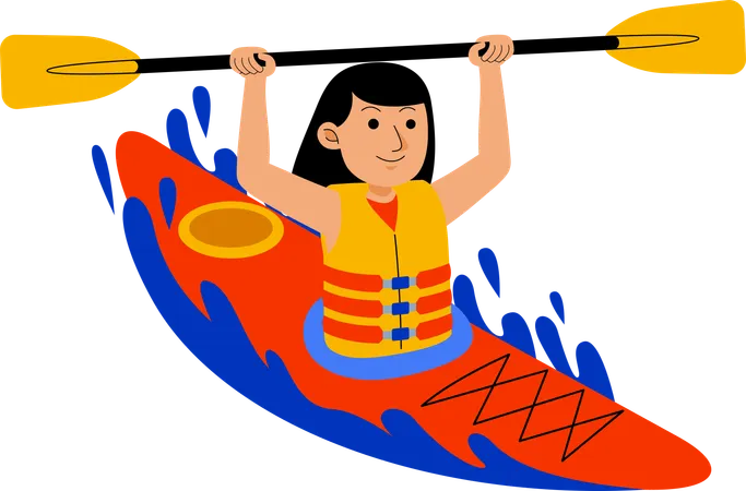 Woman Kayaking At Beach Illustration
