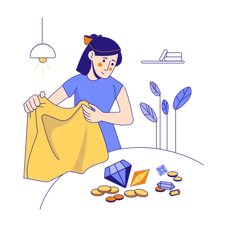 Woman keeping precious gems hidden  Illustration