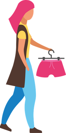 Woman keeps hanger with shorts Illustration
