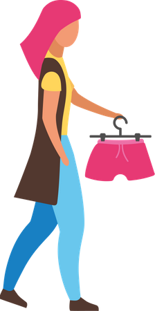 Woman keeps hanger with shorts  Illustration