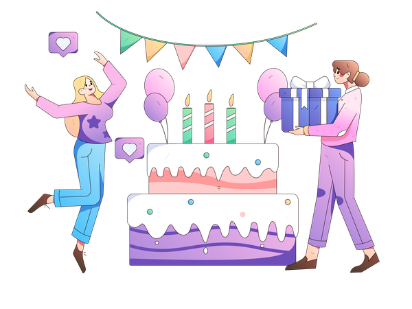 Woman keeps her birthday post  Illustration