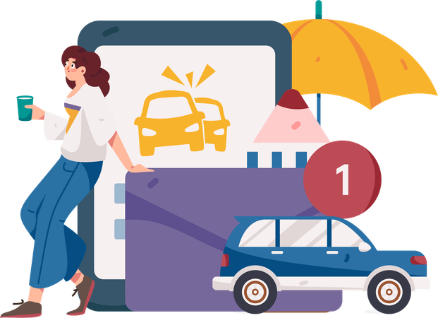 Woman keeps her car in insurance company  Illustration