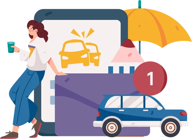 Woman keeps her car in insurance company  Illustration