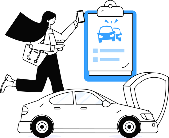 Woman keeps her car in insurance company  Illustration