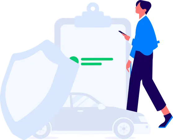 Woman keeps her car in insurance company  Illustration