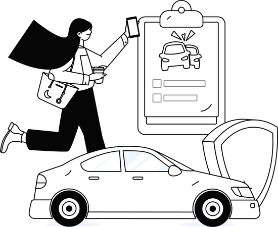Woman keeps her car in insurance company  Illustration
