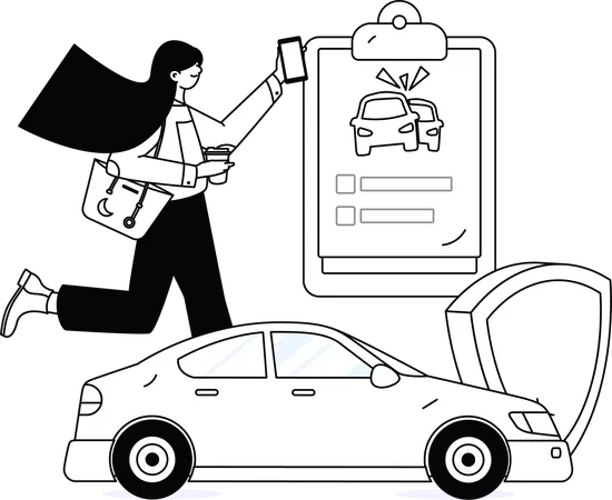 Woman keeps her car in insurance company  Illustration