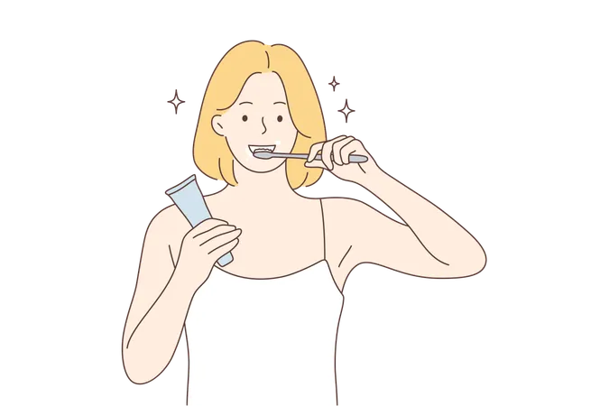 Woman keeps her teeth clean  Illustration