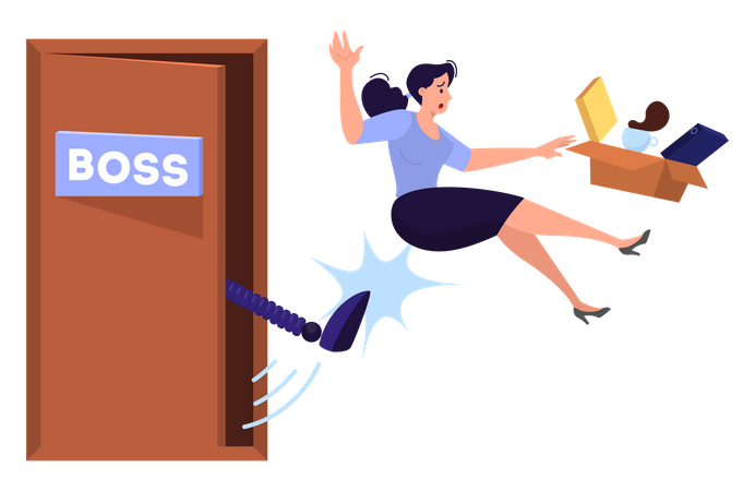 Woman kicked out of work Illustration