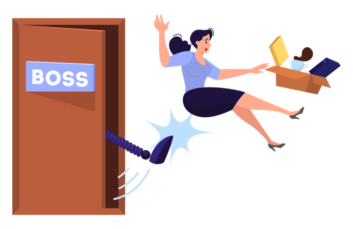 Woman kicked out of work  Illustration