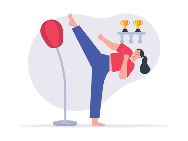 Woman kicking quick reflex bar  Illustration