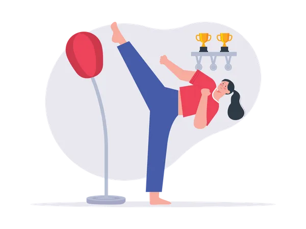 Woman kicking quick reflex bar  Illustration