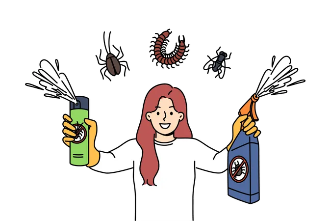 Woman killing bugs using bug poision  Illustration