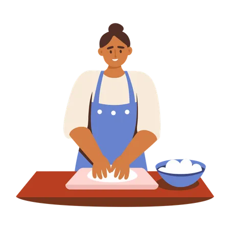 Woman kneading dough  Illustration