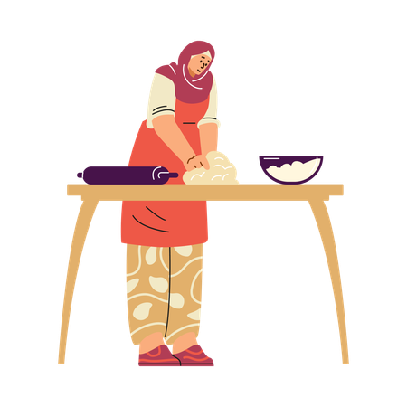 Woman kneading dough  Illustration