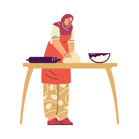 Woman kneading dough  Illustration