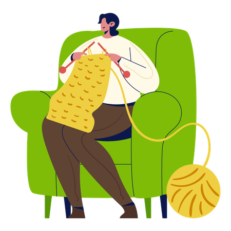 Woman Knitting at home  Illustration