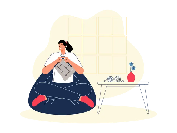 Woman knitting fancy socks  Illustration