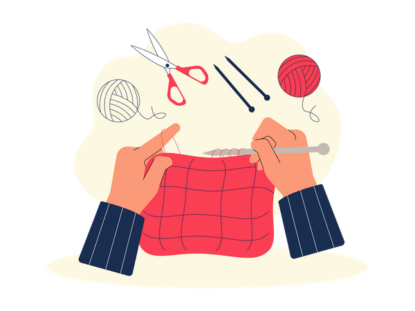 Woman knitting fancy socks  일러스트레이션