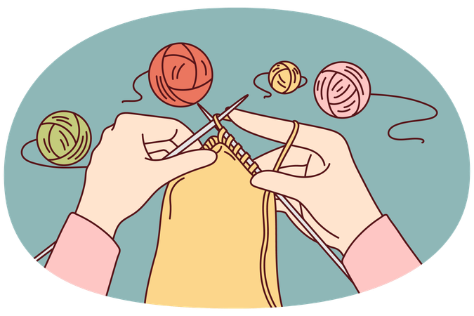 Woman knitting with needles  Illustration