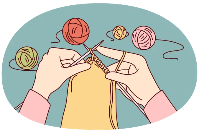 Woman knitting with needles  Illustration
