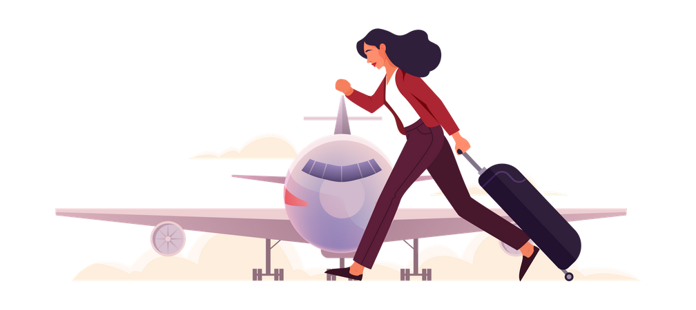 Woman late for boarding  Illustration