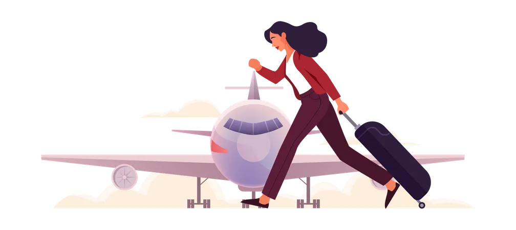 Woman late for boarding Illustration