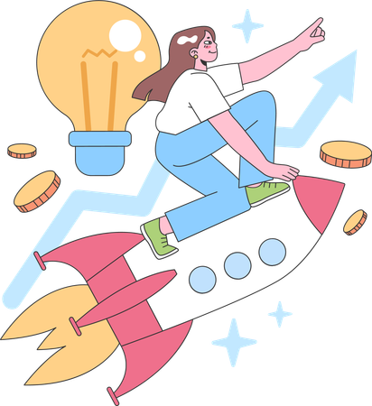 Woman launches new business  Illustration