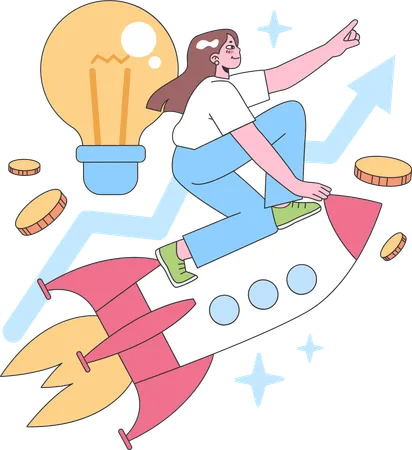 Woman launches new business  Illustration