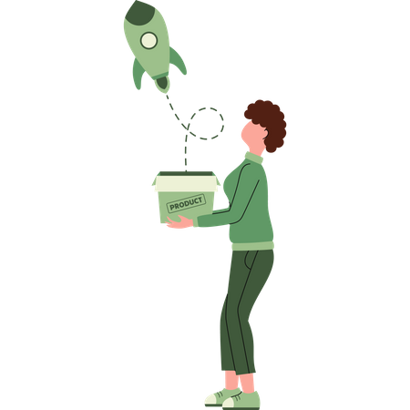 Woman Launching Product  Illustration