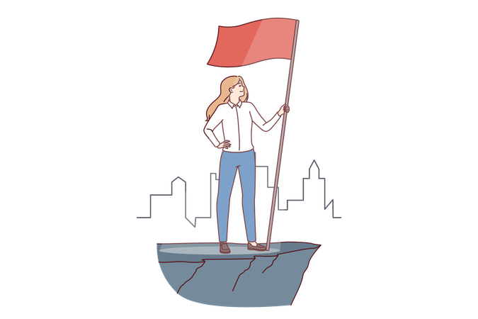 Woman leader with flag  Illustration