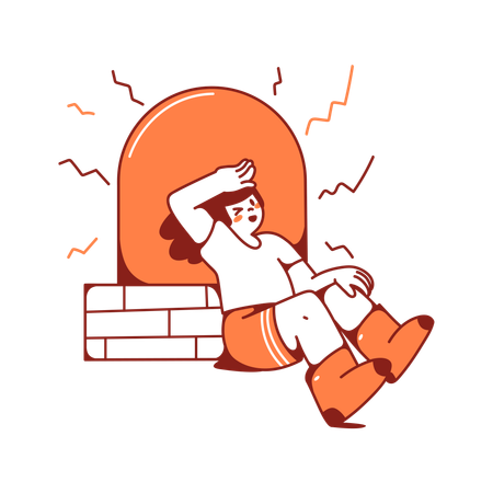 Woman leaned on the big alarm  Illustration