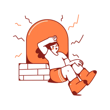Woman leaned on the big alarm  Illustration