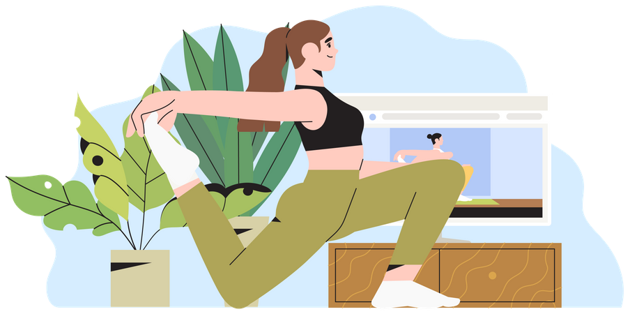 Woman leaning yoga watching video Illustration