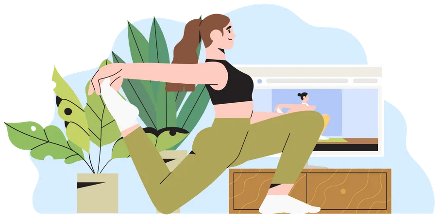 Woman leaning yoga watching video Illustration
