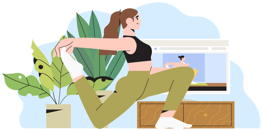 Woman leaning yoga watching video  Illustration