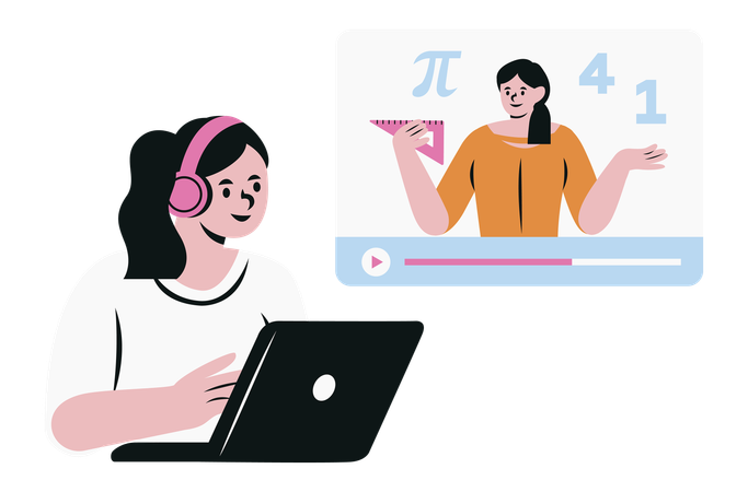 Woman Learn Online with Computer Tablet  일러스트레이션