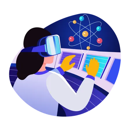 Woman learn through vr physics technology  Illustration