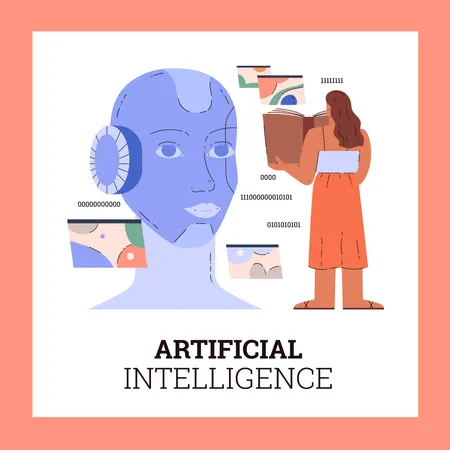 Woman learning about ai brain  Illustration