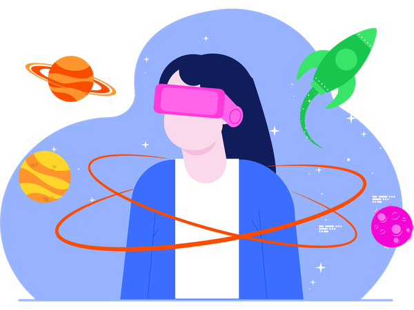 Woman Learning Astronomy Using Vr Technology  Illustration