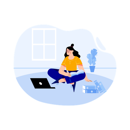 Woman learning from home Illustration