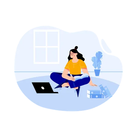 Woman learning from home Illustration