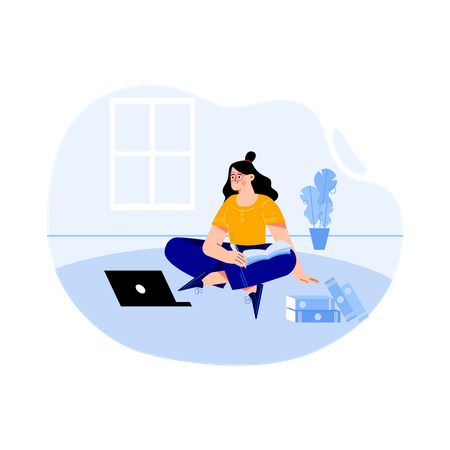 Woman learning from home  Illustration