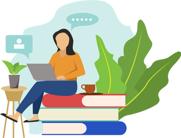 Woman learning from online class  Illustration