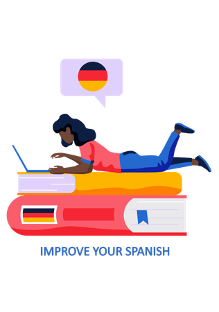 Woman learning german language online  Illustration
